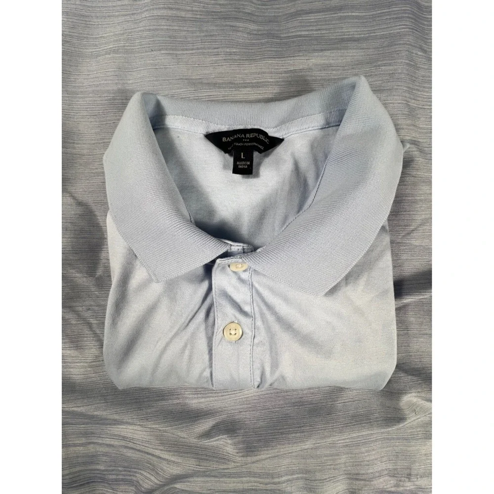 Banana Republic Mens Luxe Touch Performance Polo‎ Shirt Light Blue Large L Short